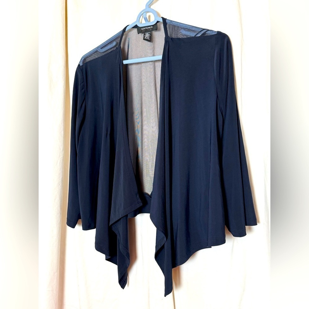 R&M Richards Women's Sz XL Elegant Sheer Back Black Cardigan Poly/Spandex
